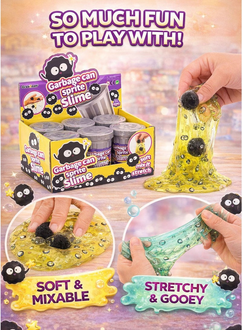 فريق عظيم Greateam Garbage Can Sprite Slime Set of 6 PCS Display Box Mini Trash Can Slime Pots/Jars 6 Pack Soft Mixable Stretchy Gooey Crystal Slime Putty Toy with Slime Accessories (Foam Balls + Metallic Beads Mix-Ins) Squishy Squeeze Stretch Pull Twist Mold Sensory Slime Fidget Toy for Kids Boys Girls Children Educational Learning Toy Fun “Garbage/Trash Bin” Container Design Collectible Slime Jars DIY Mix & Create ASMR Crunchy Beads Texture Sensory Play Stress Relief Anti-Stress Tactile Learning Toy Party Favors Goodie Bag Fillers School Prizes Birthday Giveaway Gift Safe Non-Toxic Materials Ages 3+ - Image 3